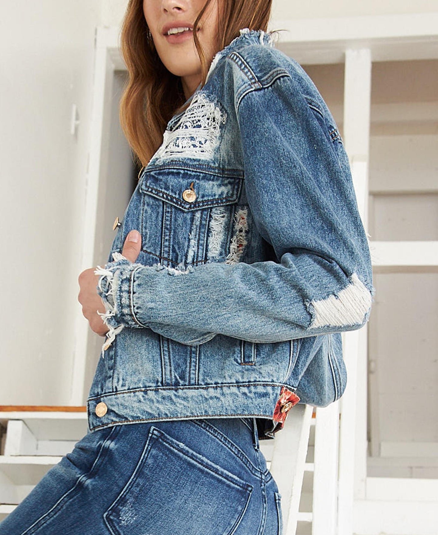 Left side product images of Moving Silence - Distressed Patched Classic Fit Jacket