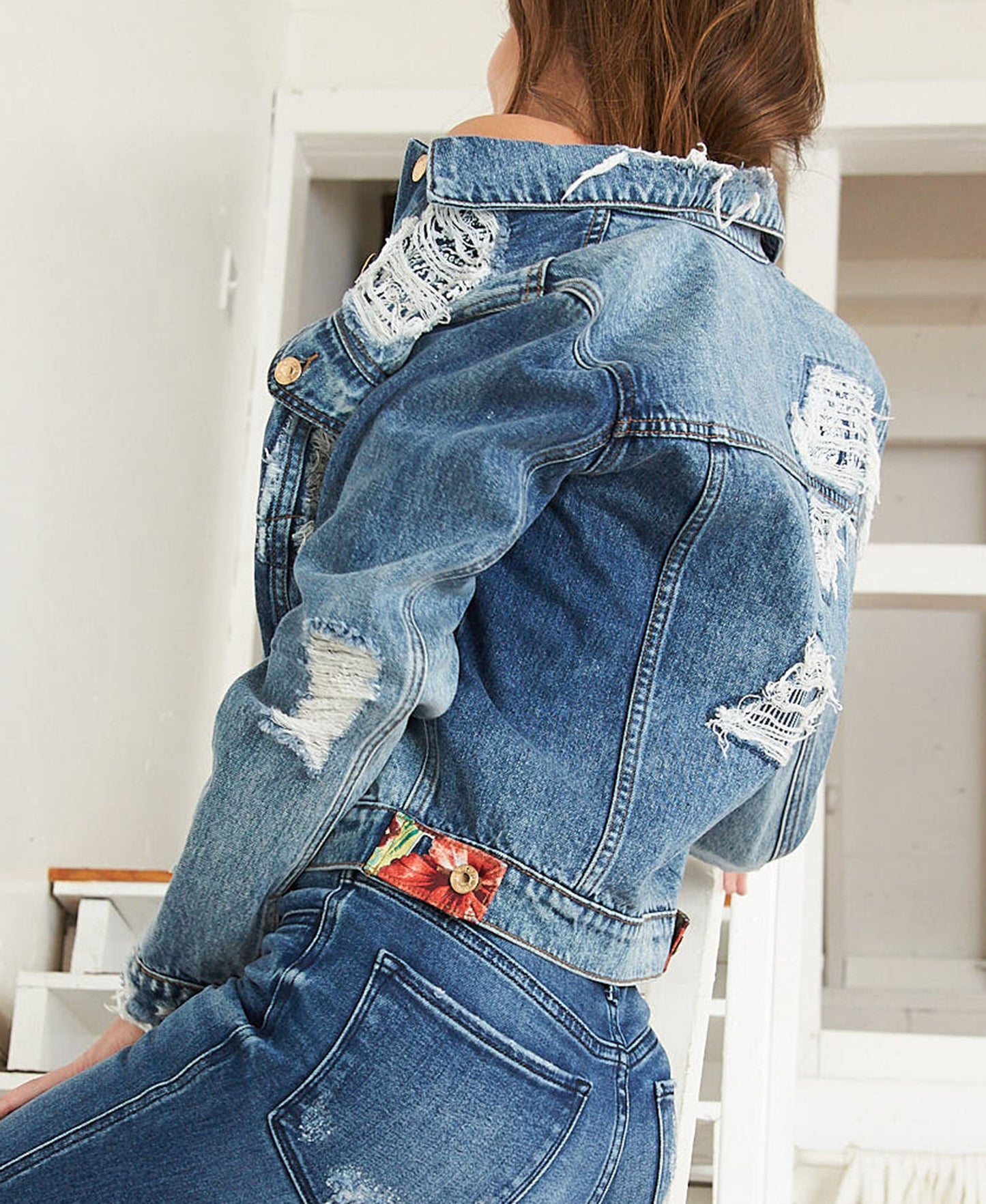 Back product images of Moving Silence - Distressed Patched Classic Fit Jacket