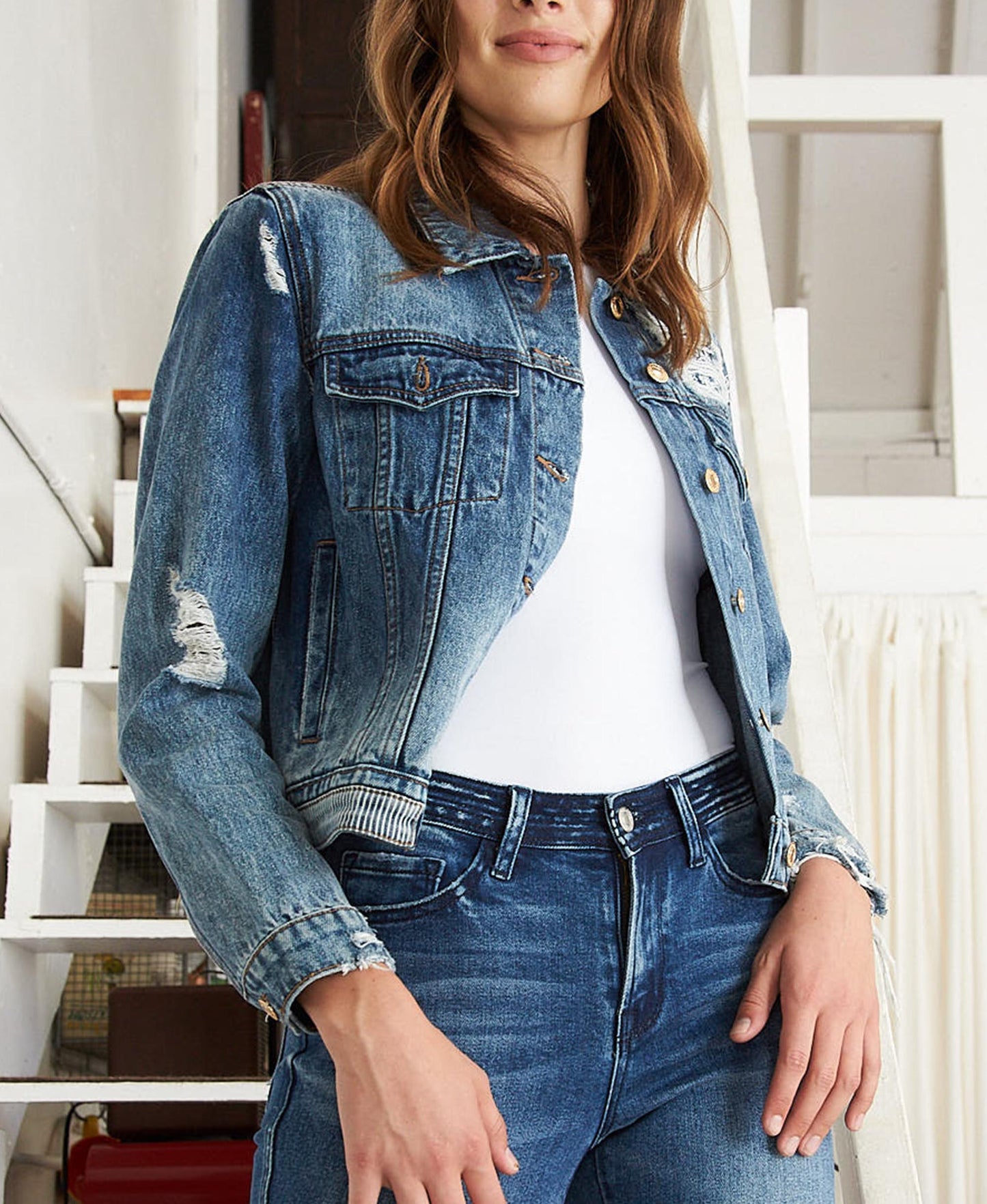 Right 45 degrees product image of Moving Silence - Distressed Patched Classic Fit Jacket