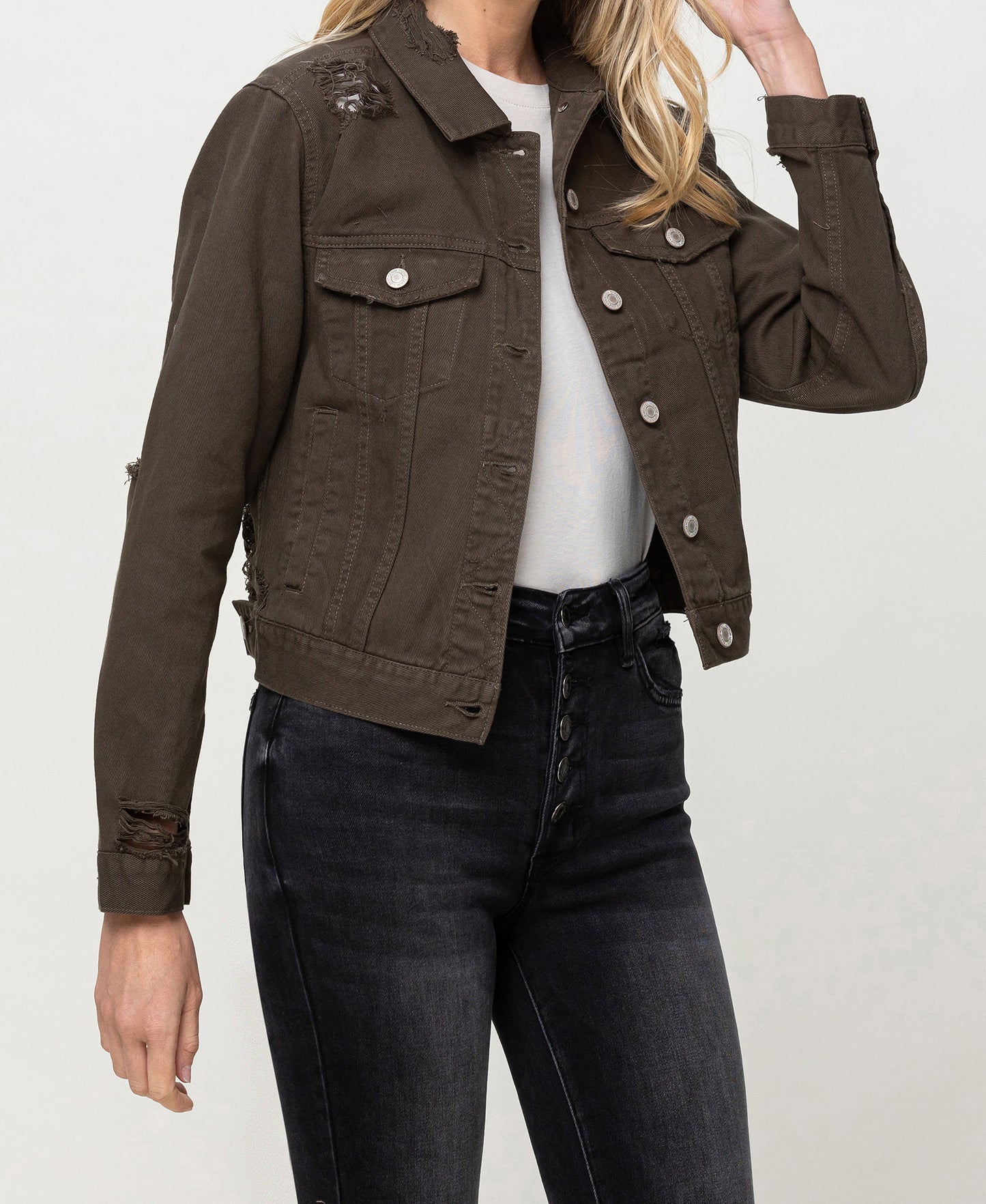 Right 45 degrees product image of Amazonia - Distressed Olive Classic Fit Jacket