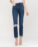 Modern Love - Distressed Roll Up Stretch Mom Jeans