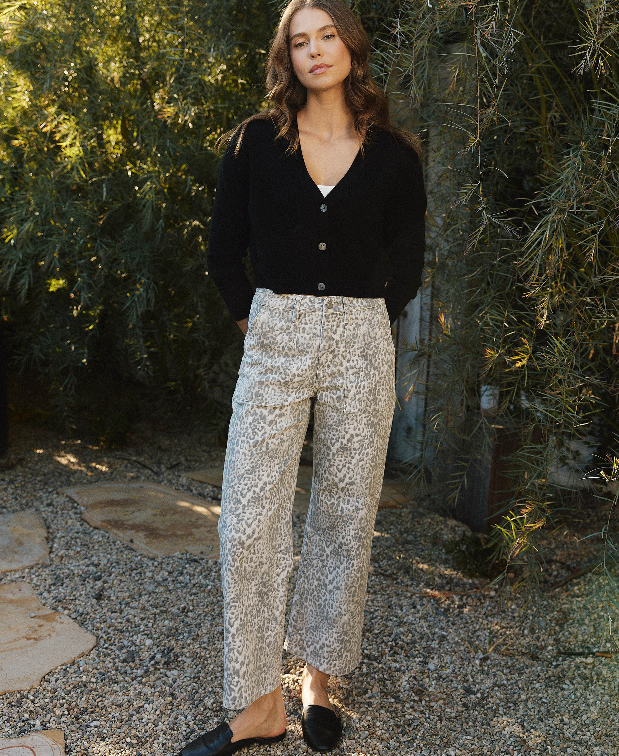 VERVET Leopard High Rise Patch Pocket Baggy Wide Leg Jeans