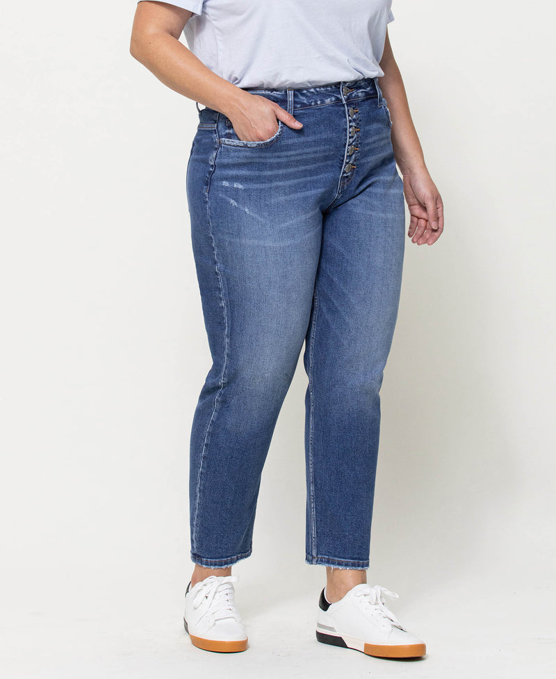 Plus Size - Crop Boyfriend Straight Vintage Stretch Mid-Rise Jean