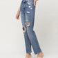 Left 45 degrees product image of Distro - Super High Rise Hidden Button Up Straight Jeans