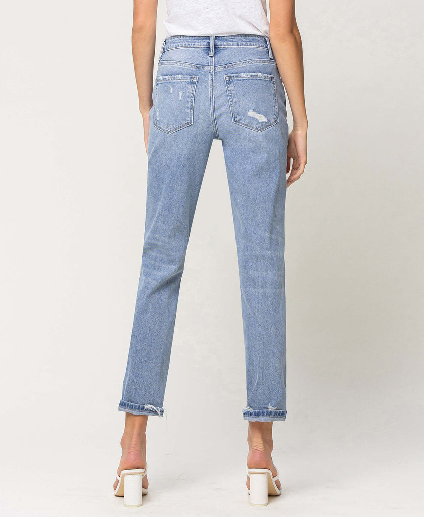 Back product images of Texas Sun - Exposed Button Distressed Boyfriend Jeans