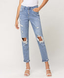 Front product images of Texas Sun - Exposed Button Distressed Boyfriend Jeans