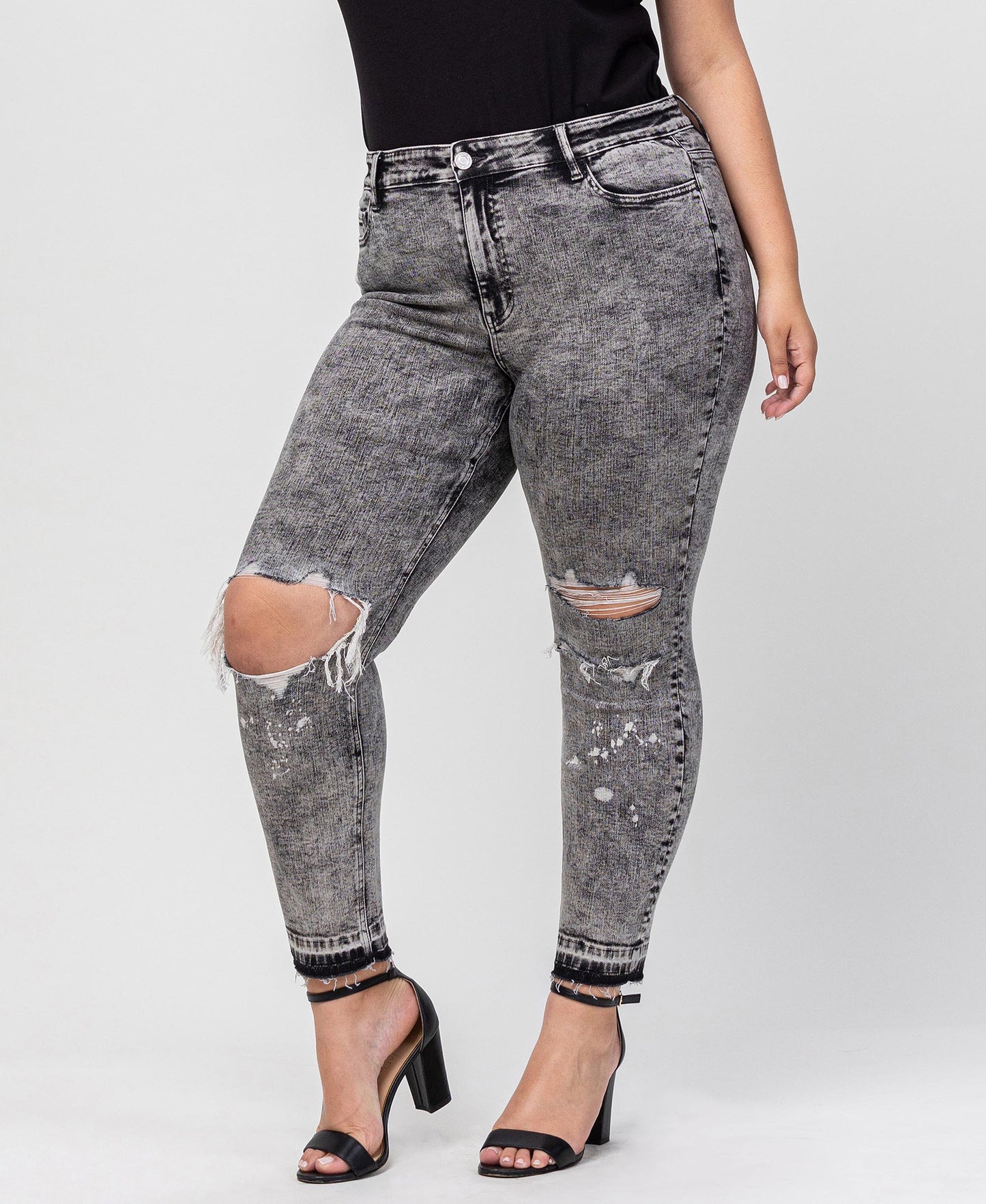 Left 45 degrees product image of Morning Light - Plus Mid Rise Distressed Crop Skinny