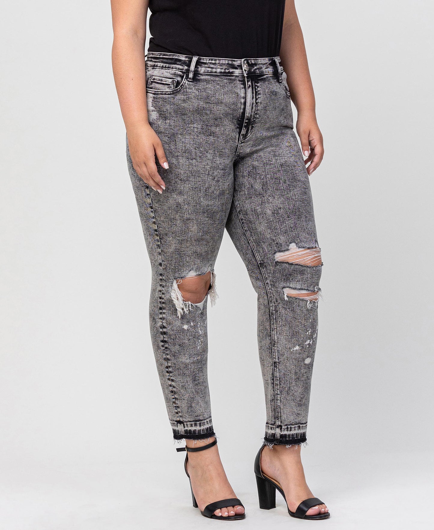 Right 45 degrees product image of Morning Light - Plus Mid Rise Distressed Crop Skinny