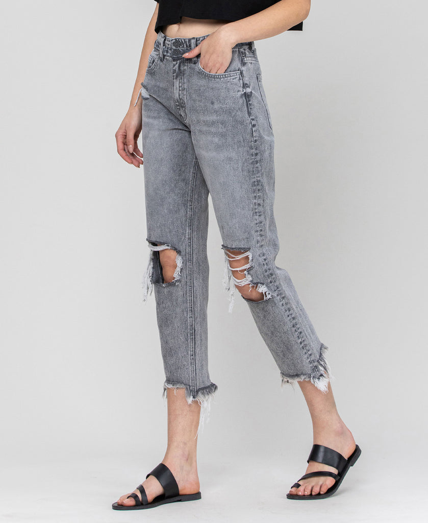 Left 45 degrees product image of Playford - Super High Rise Mom Jean with Double Waistband