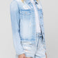 Right 45 degrees product image of Cotton Candy - Classic Crop Denim Jacket W Flower Laser Print