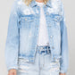 Front product images of Cotton Candy - Classic Crop Denim Jacket W Flower Laser Print