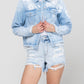 Front product images of Cotton Candy - Classic Crop Denim Jacket W Flower Laser Print