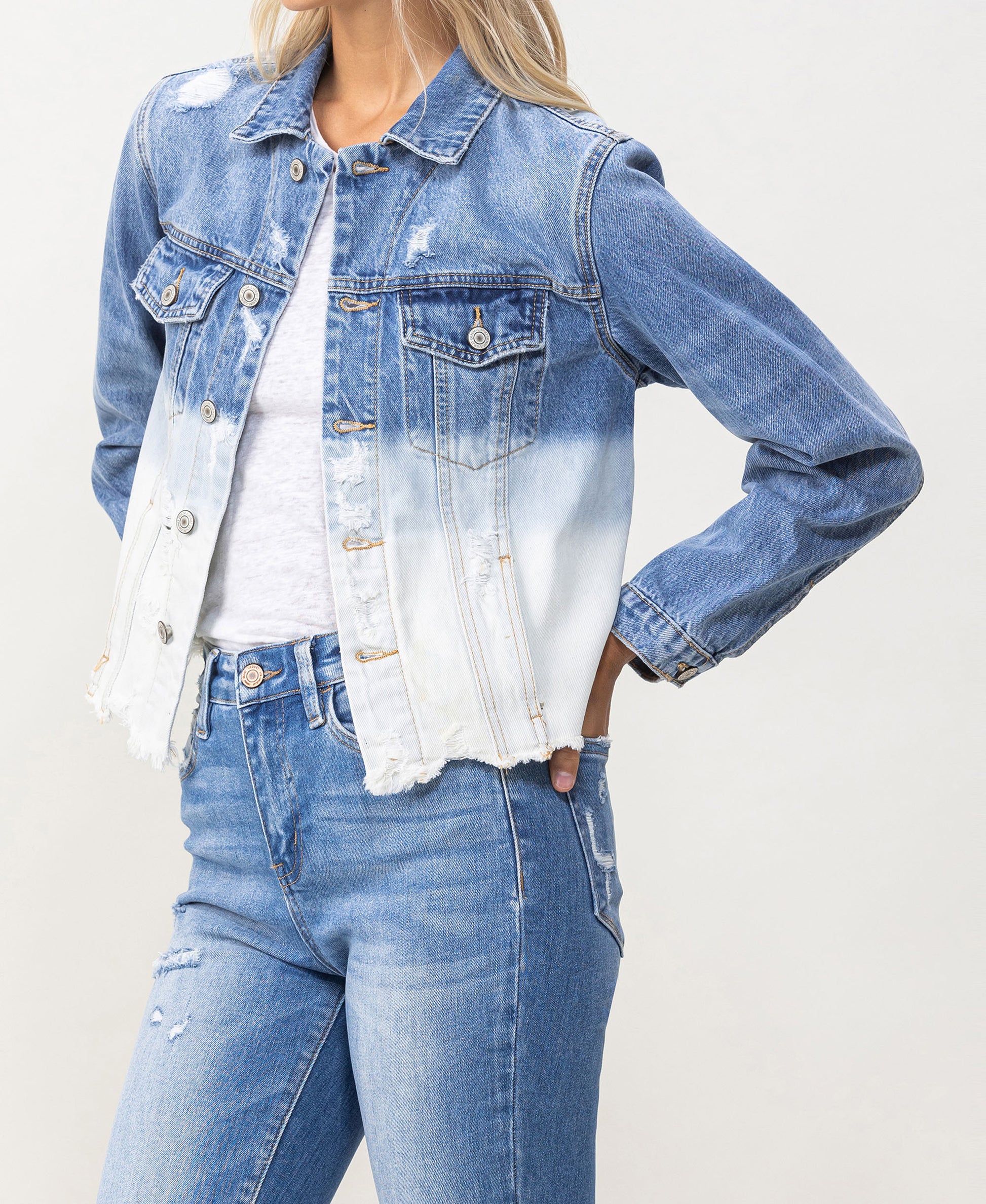 Left 45 degrees product image of Tidal Waves - Classic Crop Denim Jacket