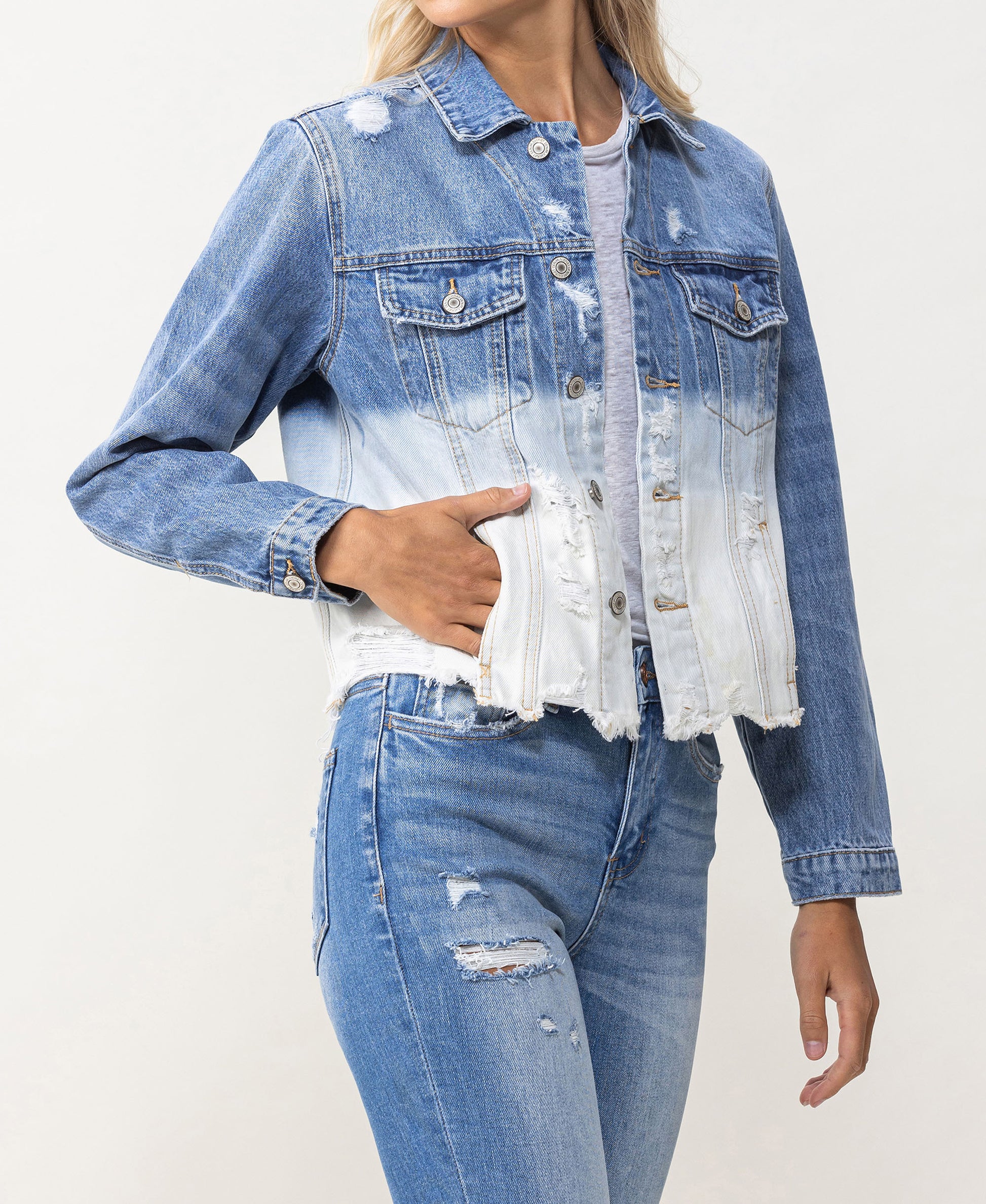 Right 45 degrees product image of Tidal Waves - Classic Crop Denim Jacket