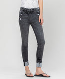 Right 45 degrees product image of Cement - High Rise Crop Skinny Jeans with Cuff
