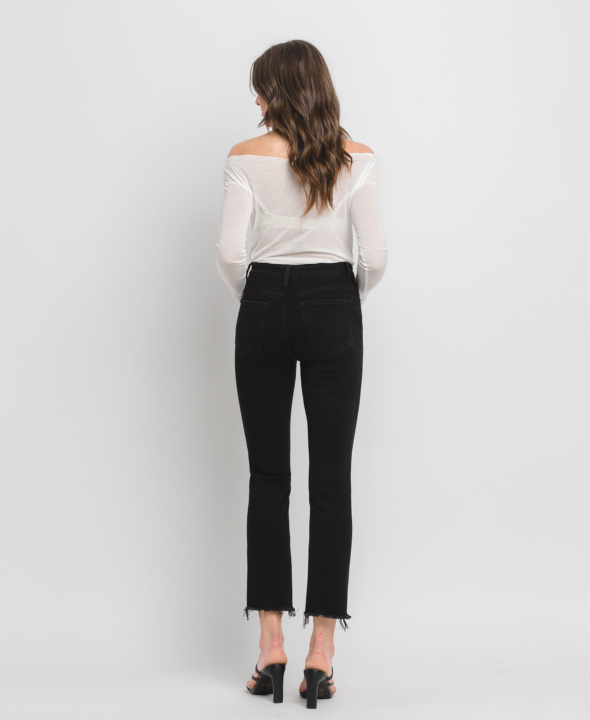 Back product images of Black - High Rise Raw Hem Cropped Straight Jeans