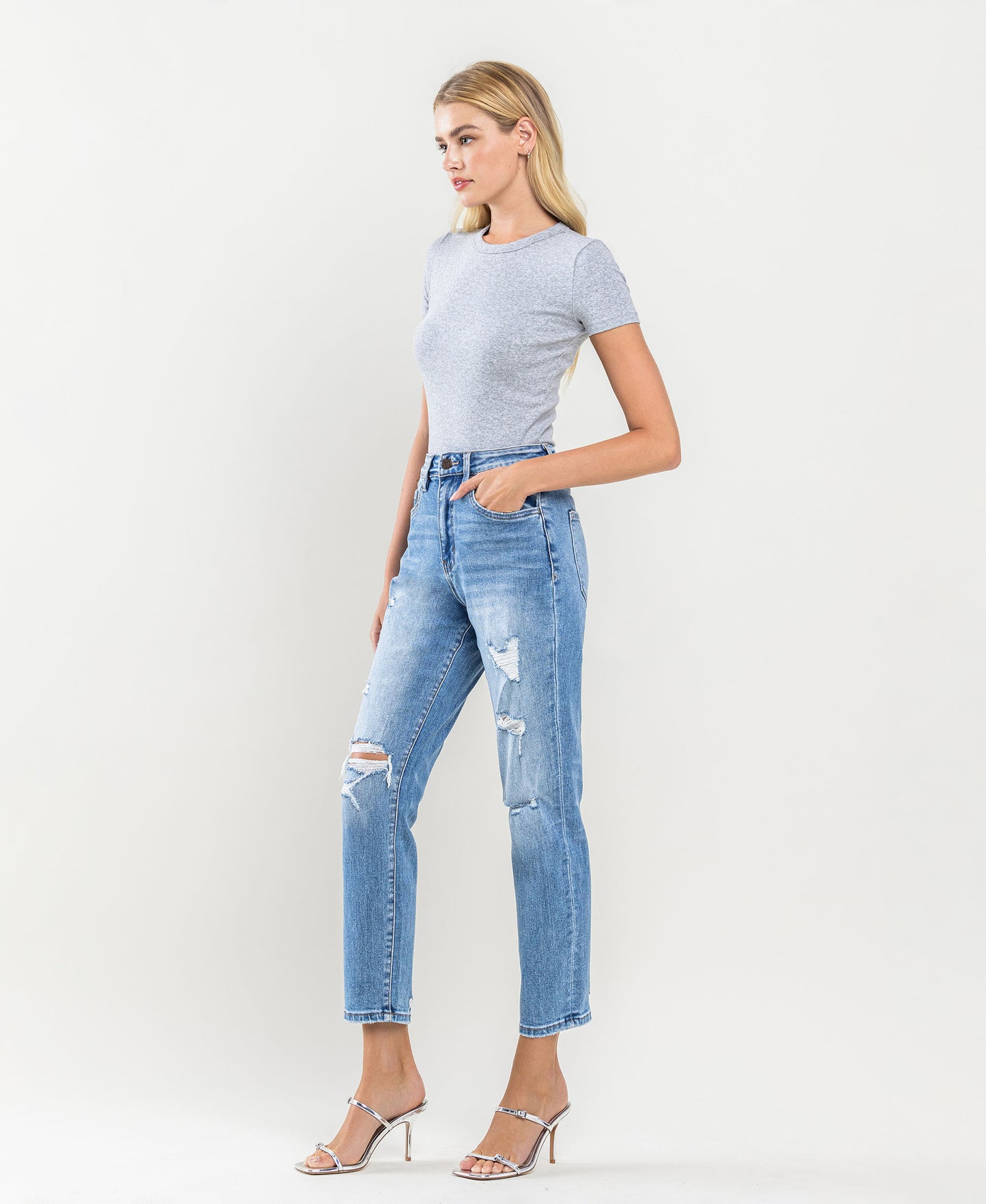 Left 45 degrees product image of Scratch - Stretch Mom Jeans