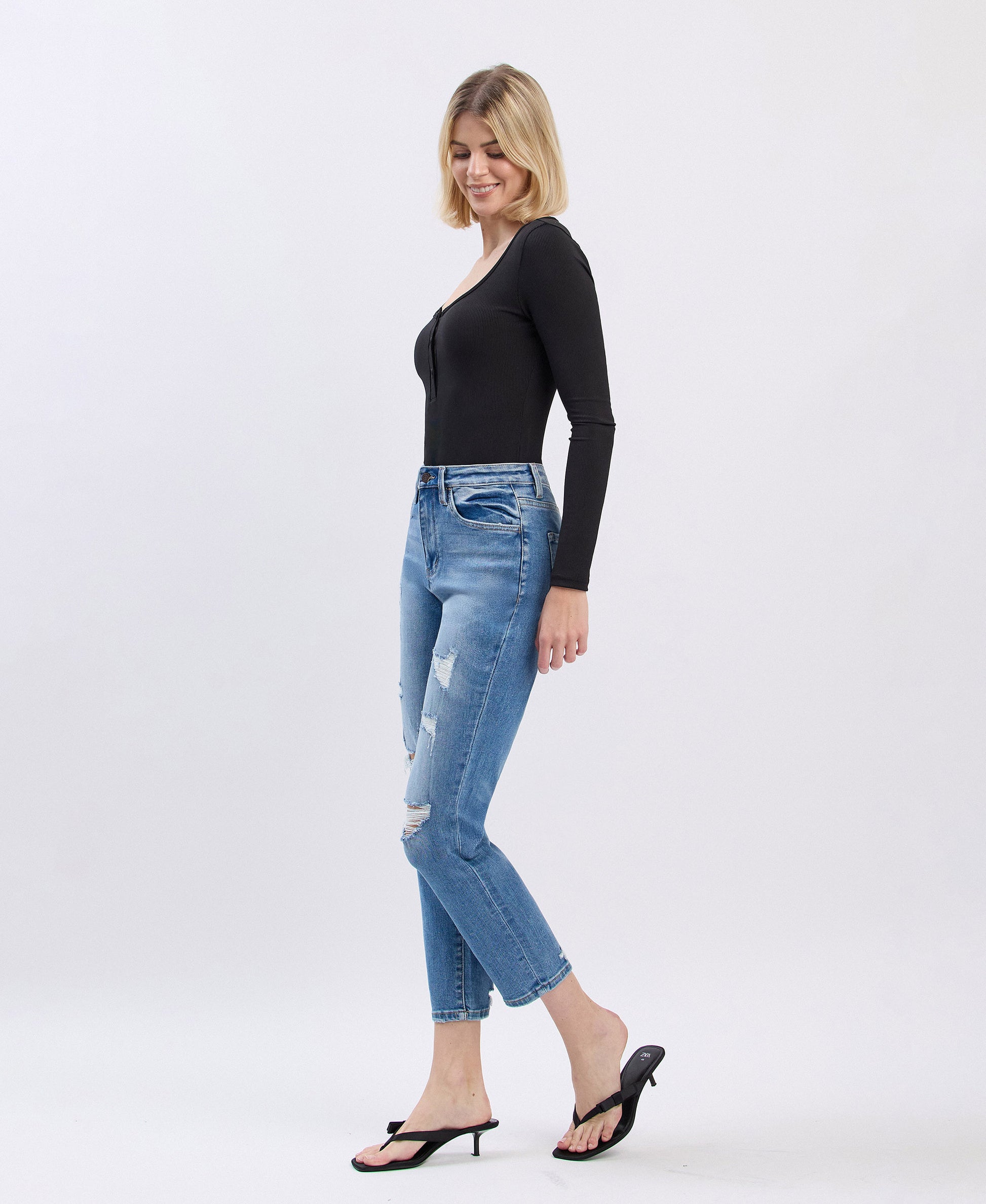 Left 45 degrees product image of Scratch - Stretch Mom Jeans