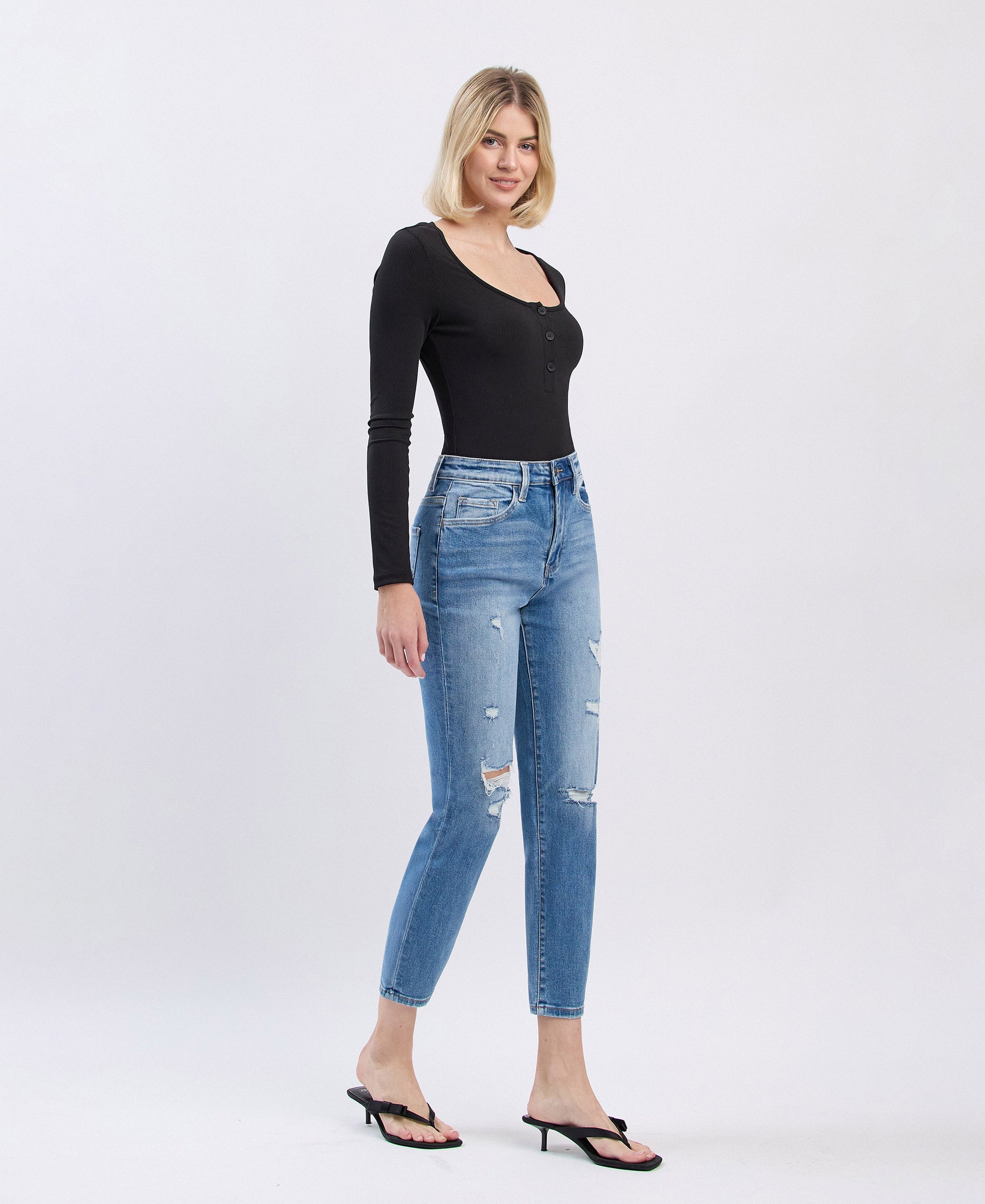 Right 45 degrees product image of Scratch - Stretch Mom Jeans