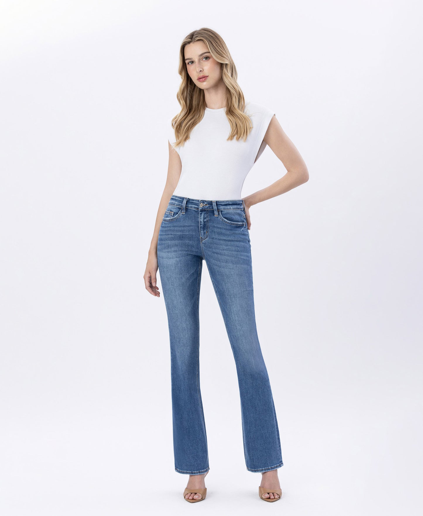 Front product images of Walking on Sunshine - High Rise Stretch Slim Boot Cut Flare Jeans
