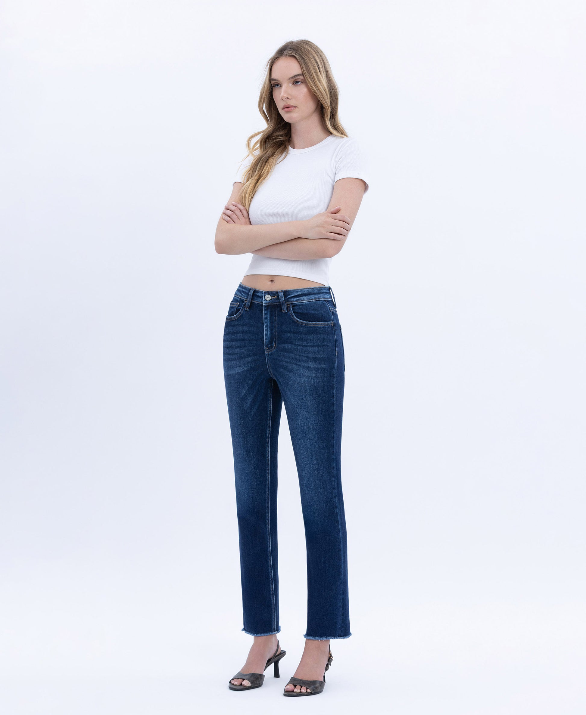 Left 45 degrees product image of Growing Light - Super High Rise Slim Crop Straight Jeans