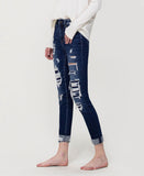 Forget - Distressed High Rise Crop Skinny Jeans with Double Cuff