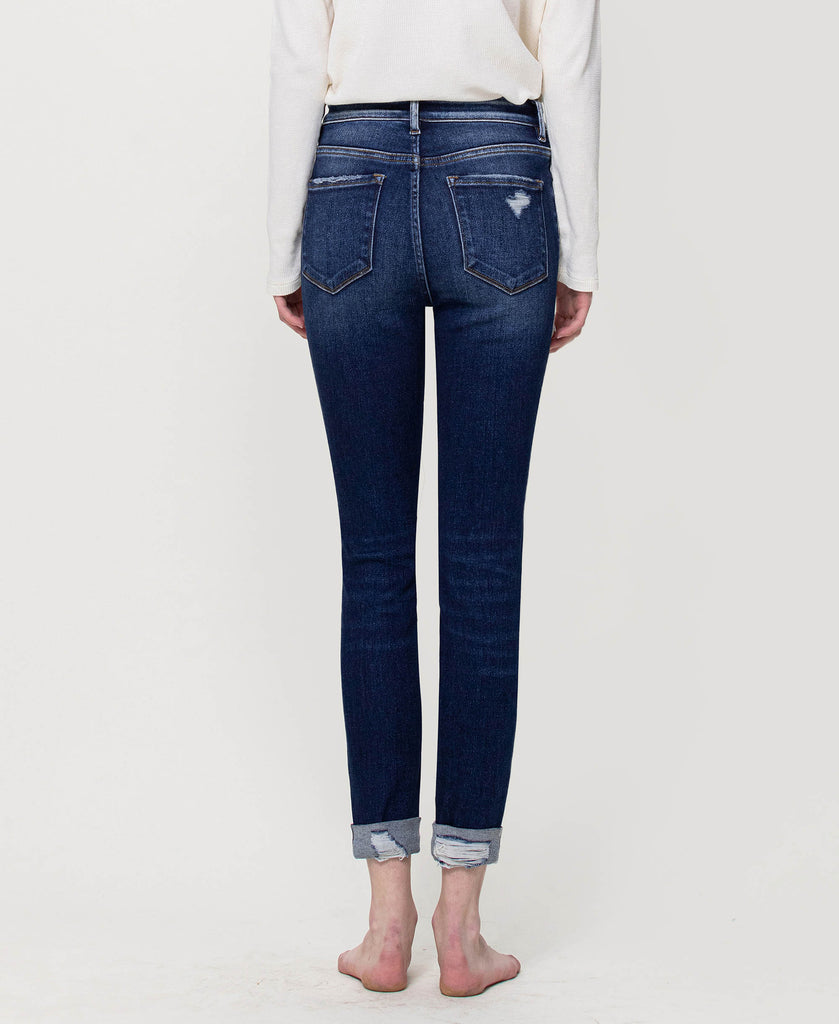 Back product images of Forget - Distressed High Rise Crop Skinny Jeans with Double Cuff