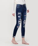 Right 45 degrees product image of  Forget - Distressed High Rise Crop Skinny Jeans with Double Cuff