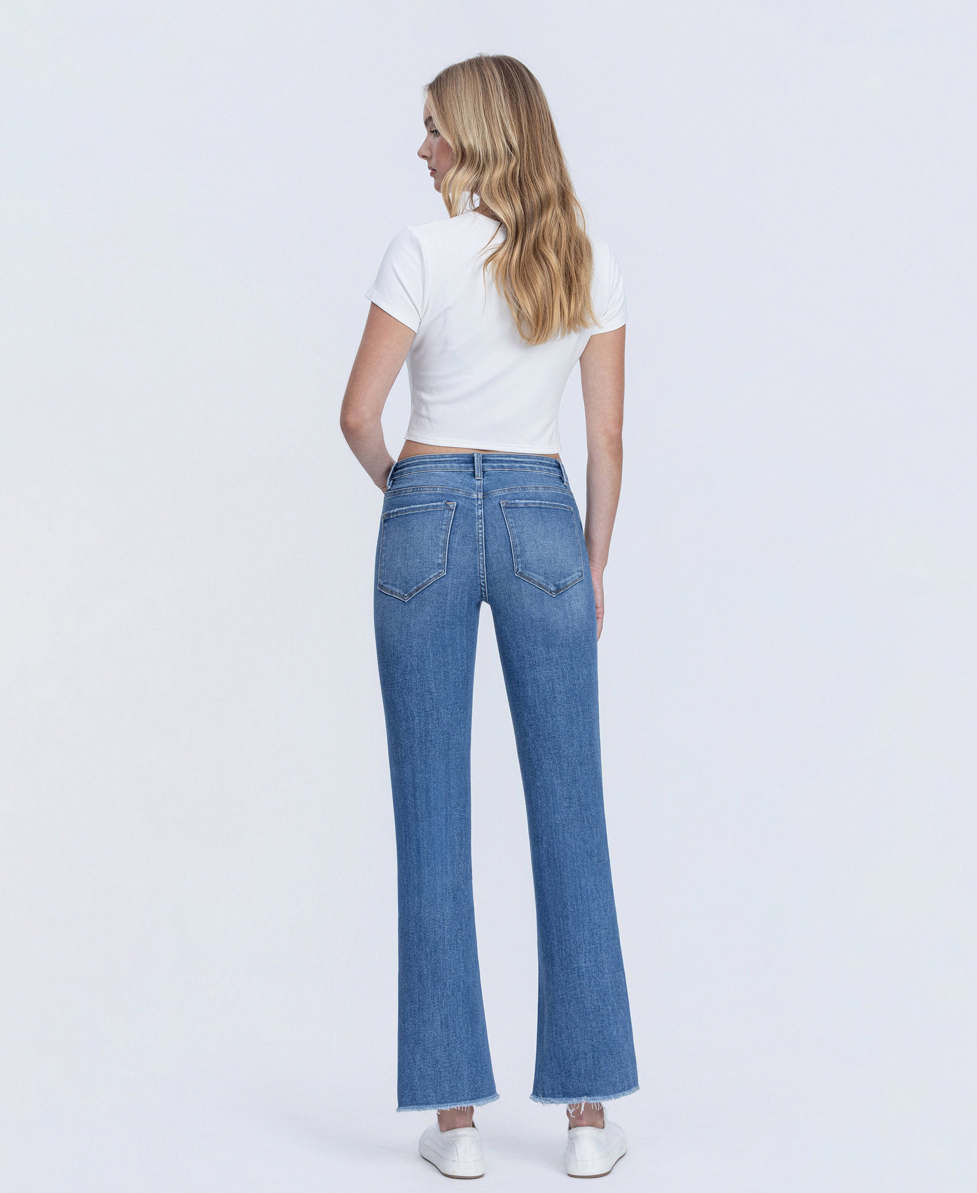 VERVET Forget Mid Rise Raw Step Hem Kick Flare Jeans