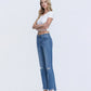 Left 45 degrees product image of Forget - Mid Rise Raw Step Hem Kick Flare Jeans