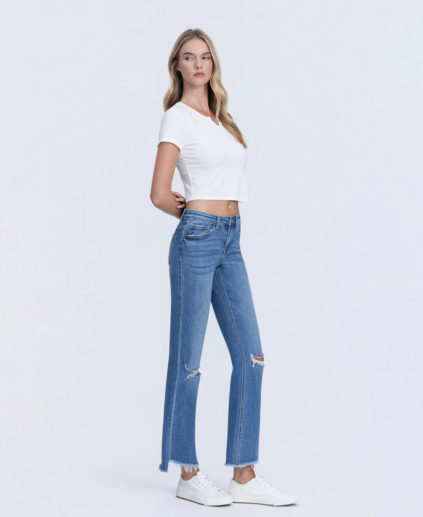 Right 45 degrees product image of Forget - Mid Rise Raw Step Hem Kick Flare Jeans