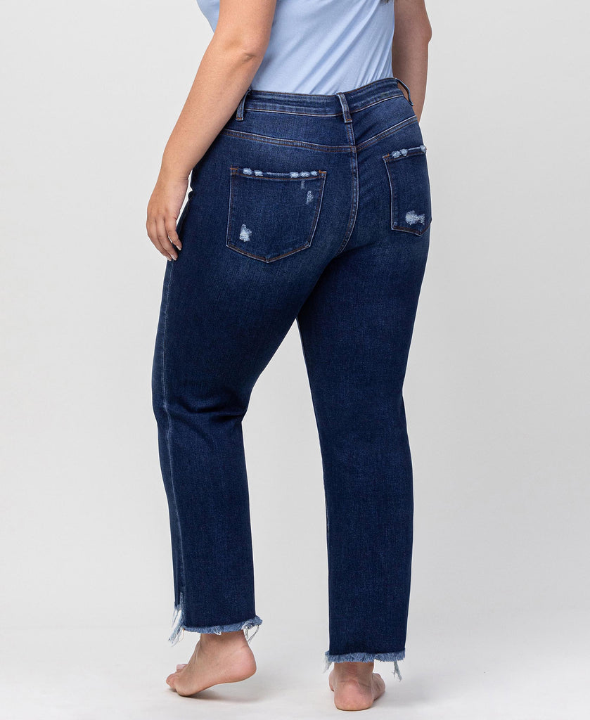 Back product images of Chemical Mood - Plus Super High Rise Ankle Flare Jeans with Uneven Frayed Hem Detail