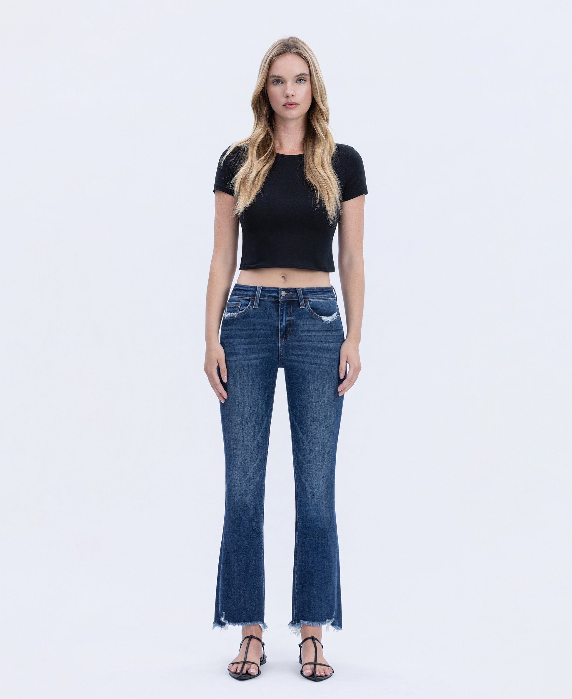 Front product images of Chemical Mood - High Rise Distressed Hem Flare Jeans