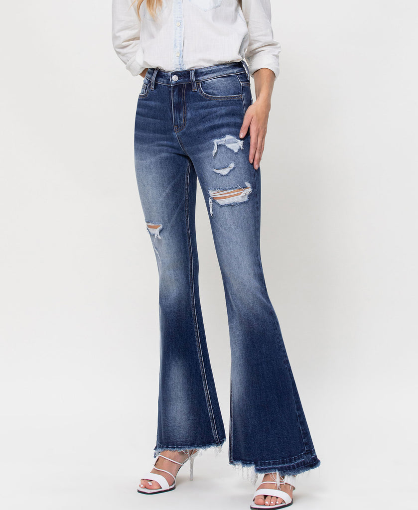 Left 45 degrees product image of Giant Step - Distressed High Rise Flare Jeans