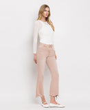 Right 45 degrees product image of Coral - Vintage High Rise Distressed Cropped Flare Jeans