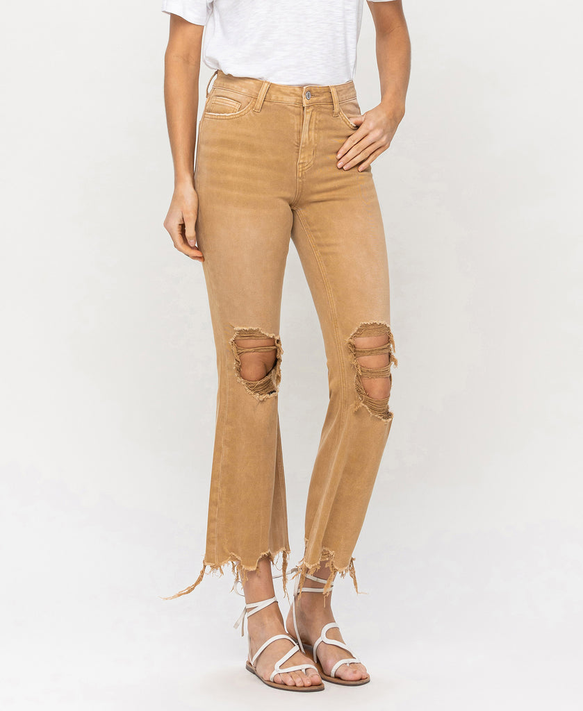 Right 45 degrees product image of  Army Khaki - Vintage High Rise Cropped Flare Jeans
