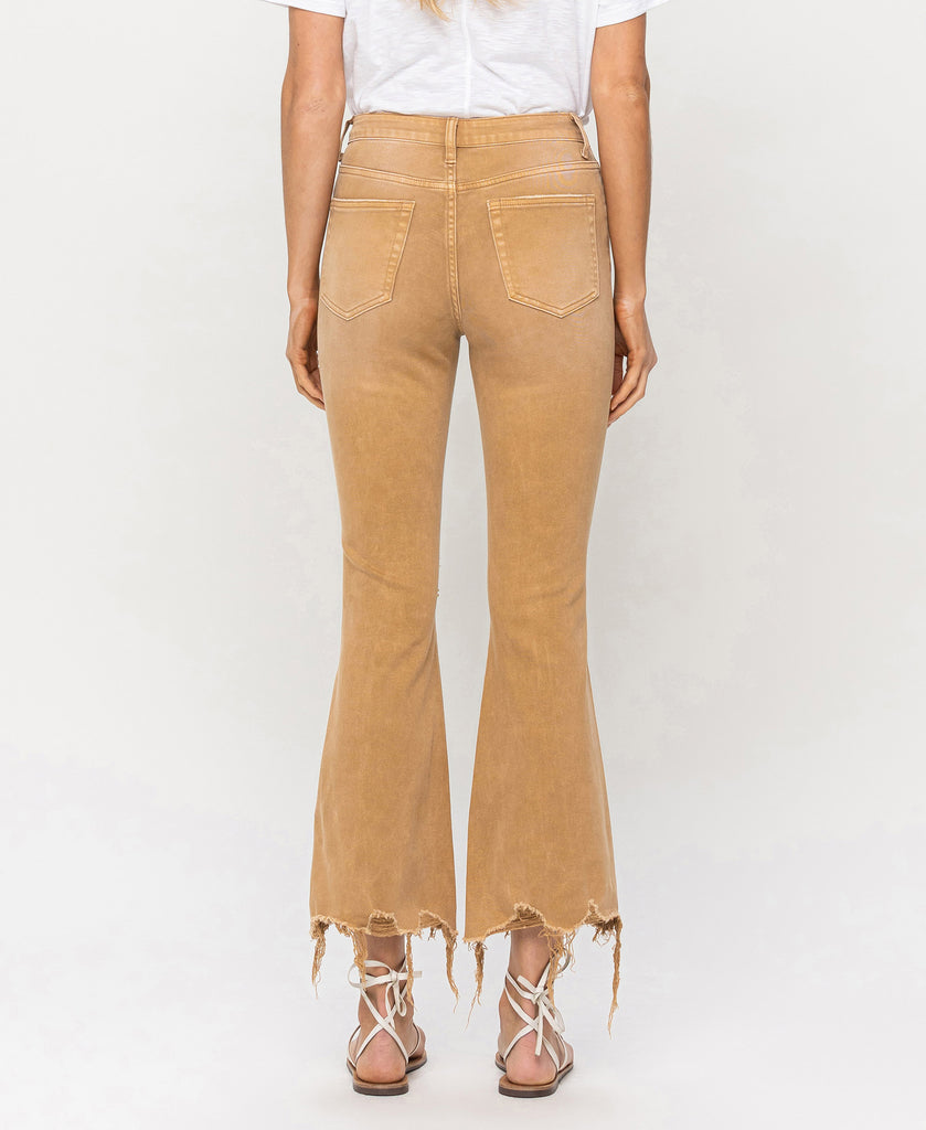 Back product images of Army Khaki - Vintage High Rise Cropped Flare Jeans