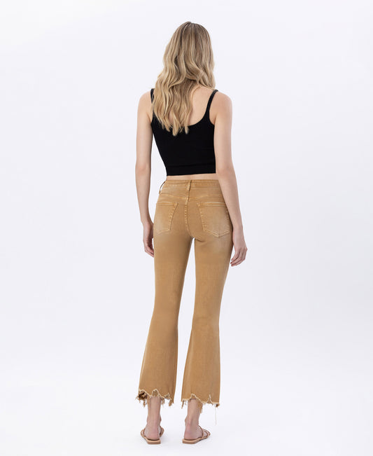 Back product images of Army Khaki - Vintage High Rise Cropped Flare Jeans