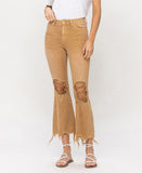 Army Khaki - Vintage High Rise Cropped Flare Jeans