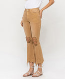 Left 45 degrees product image of Army Khaki - Vintage High Rise Cropped Flare Jeans