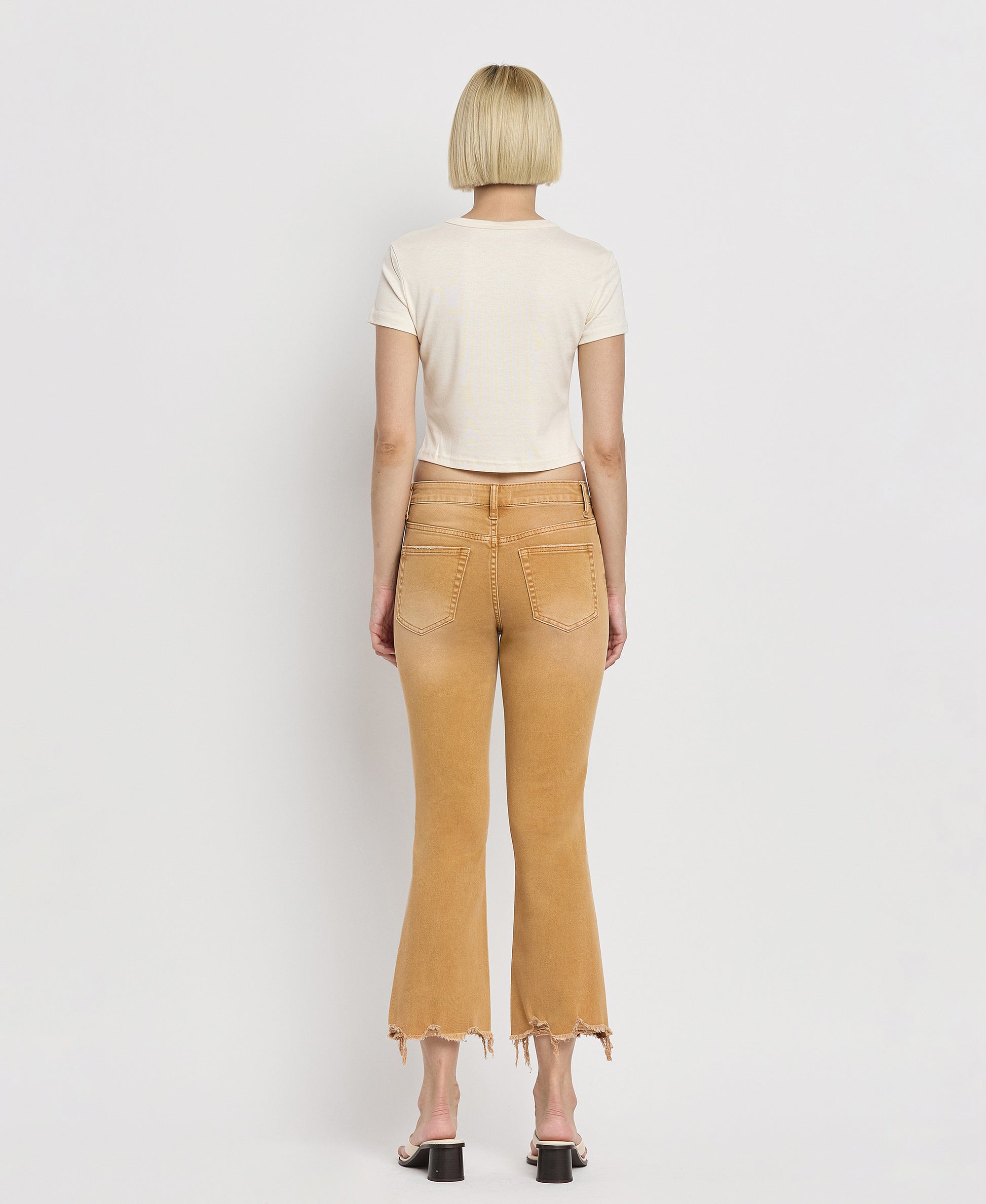 Back product images of Army Khaki - Vintage High Rise Cropped Flare Jeans