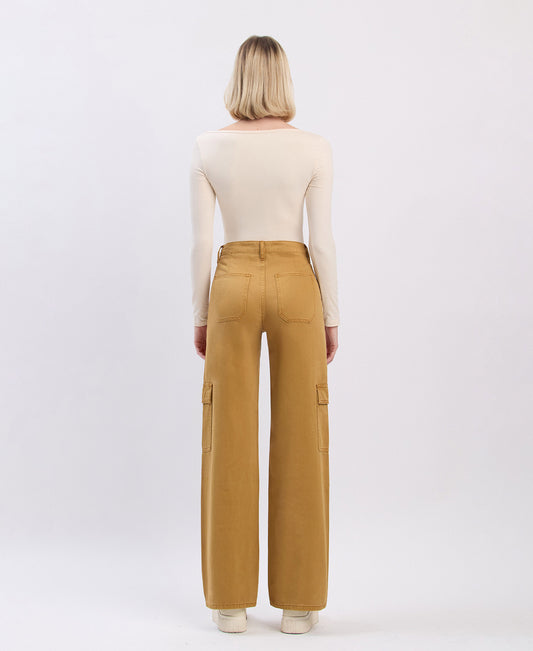 Back product images of Golden Brown - High Rise Utility Cargo Wide Jeans