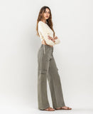 Right side product images of Smokey Olive - High Rise Utility Cargo Wide Jeans
