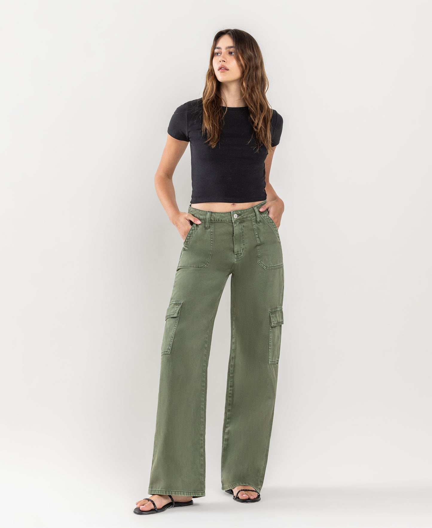 Front product images of Thyme - High Rise Utility Cargo Wide Leg Jeans