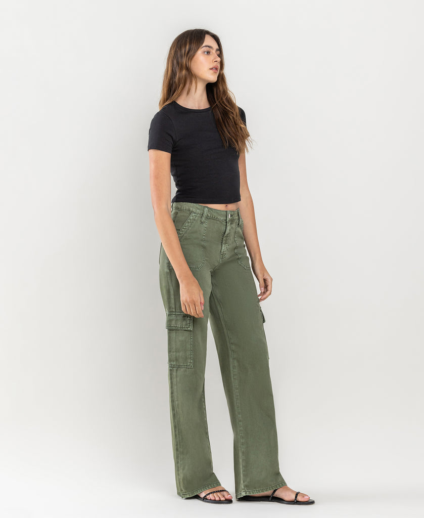 Right 45 degrees product image of Thyme - High Rise Utility Cargo Wide Leg Jeans