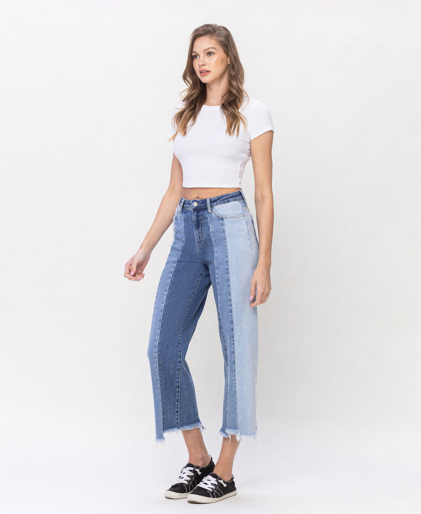 Left 45 degrees product image of Exhilarate - High Rise Crop Step Hem Wide Leg Jeans