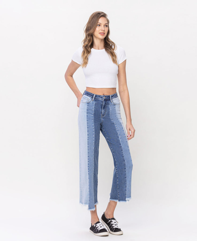 Right 45 degrees product image of Exhilarate - High Rise Crop Step Hem Wide Leg Jeans