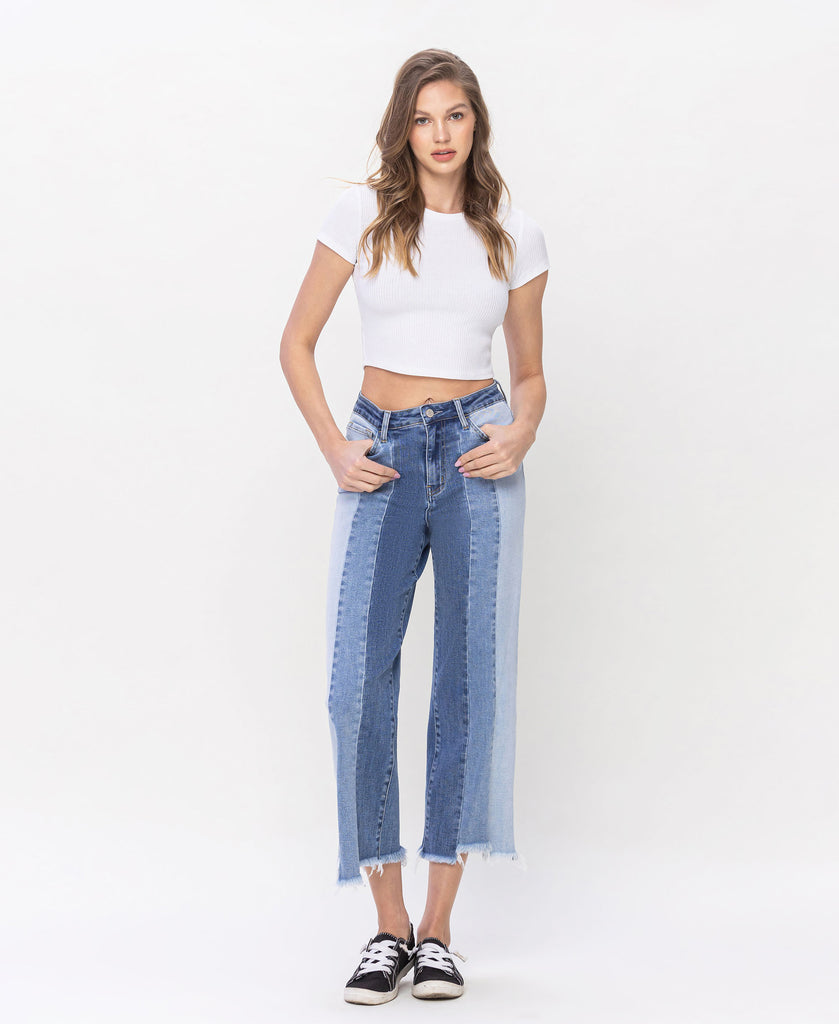 Front product images of Exhilarate - High Rise Crop Step Hem Wide Leg Jeans
