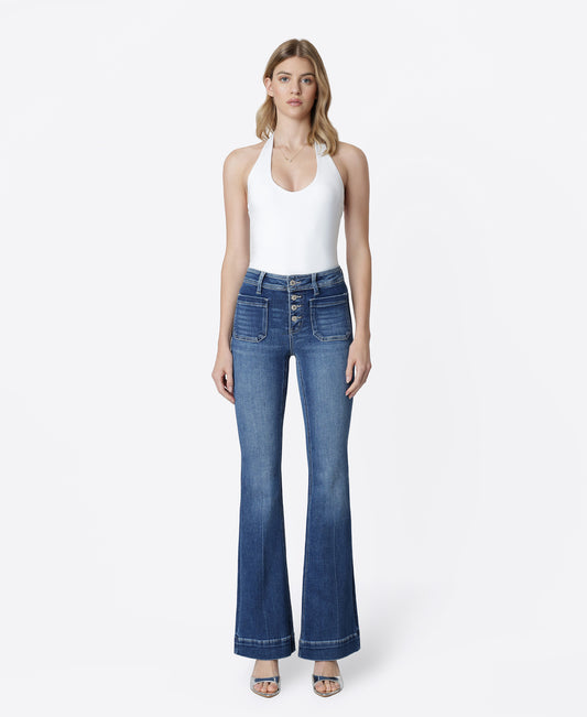 Front product images of Gleefully - Mid Rise Trouser Hem Flare Jeans