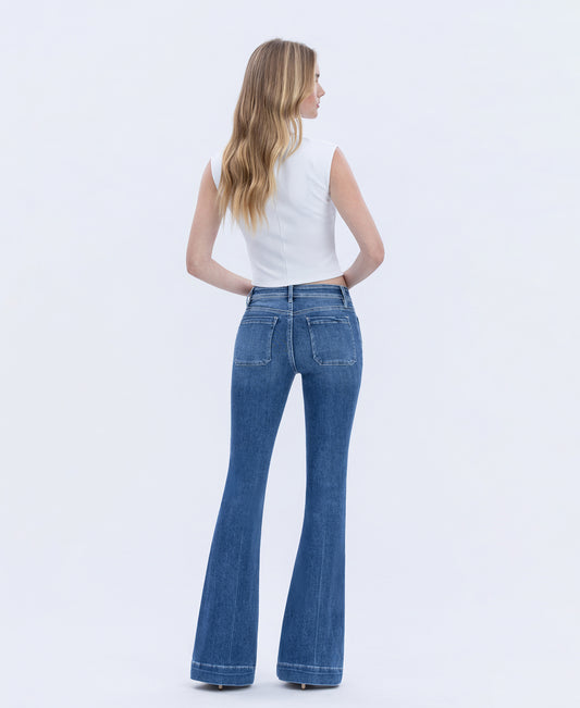 Back product images of Gleefully - Mid Rise Trouser Hem Flare Jeans
